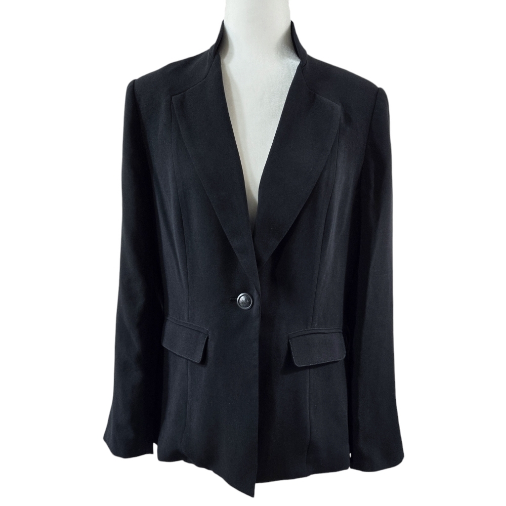 Cabi 717 Black City Blazer Unique Collar One Button Flap Pockets Career Preppy
